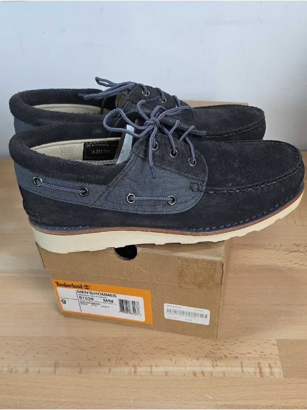 Timberland Men's Charcoal Gray Suede Canvas Boat Shoes Size 9 Dusty